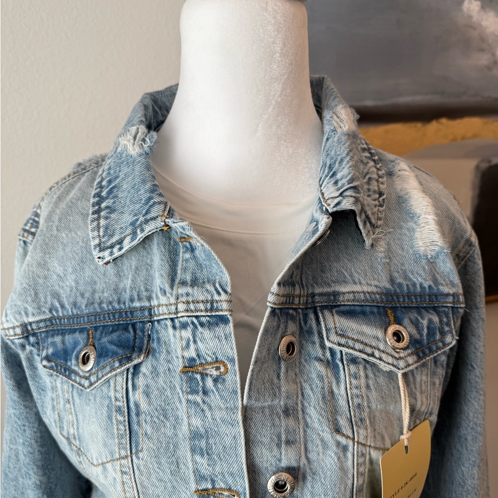 Denim Jacket with Black Printed Satin Back Panel - Picture 5 of 10